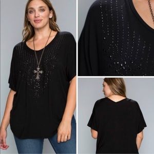 Vocal Apparel Rhinestone Embellished Black Top